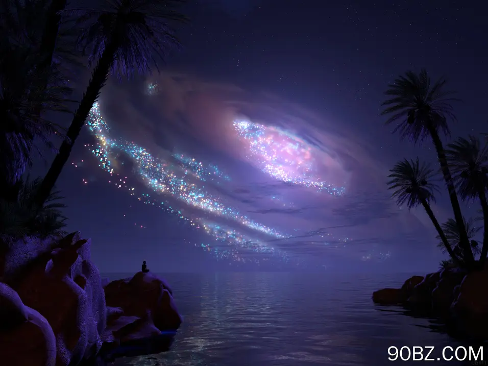 自然 风景 抽象 夜晚 棕榈树 海洋 夜景  电脑壁纸 4K壁纸