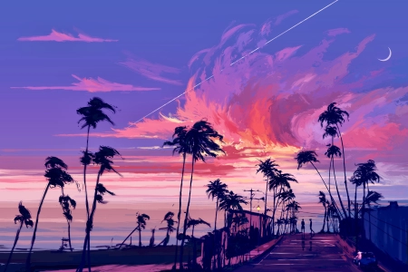 棕榈树 太阳 云 海滩 数码绘画 绘画 数码艺术  电脑壁纸 4K壁纸 4134x2776