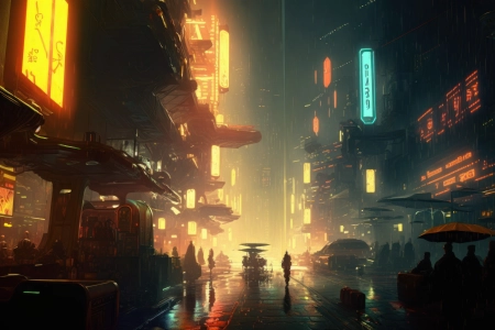 艺术 插图 赛博朋克 城市 城市灯光 霓虹灯  电脑壁纸 4K壁纸 4579x2616