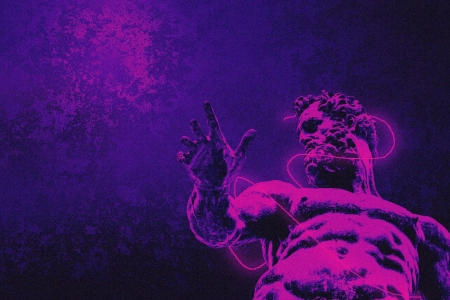 霓虹灯 雕像 肌肉 紫色 粉色 4K壁纸 4000x2250