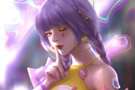 唇彩 紫色 头发 动漫女孩 动漫 彩色 女孩 Wink 电脑壁纸 4K壁纸 3840x2992