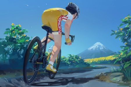  自行车 山地 运动 动漫 动画 蓝色 电脑壁纸 4K壁纸 4093x2894