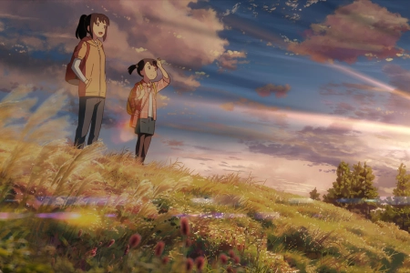  马尾辫 动漫 风景 动漫女孩 天空 云 阳光 背包 日落 草 治愈 电脑壁纸 4K壁纸 3840x2160