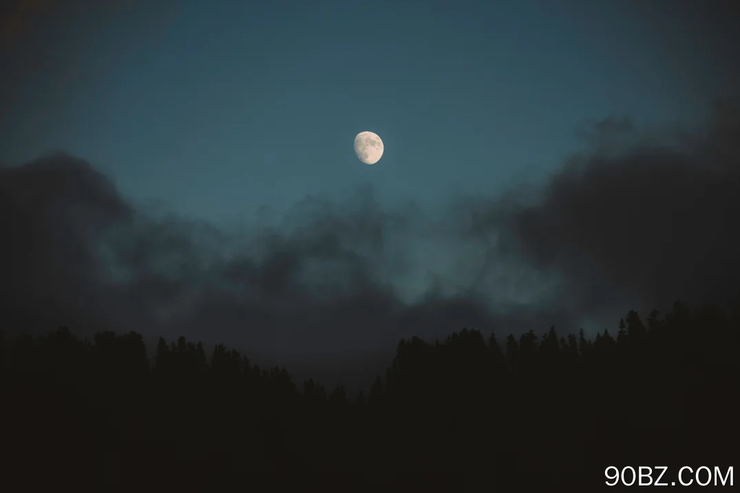 自然 云彩 松树 森林 月亮 月光 夜晚 天空 4K壁纸