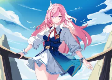 长发 微笑 站着 女学生 动漫 动漫女孩 本海 天空 云 阳光 校服  电脑壁纸 4K壁纸  3840x2160