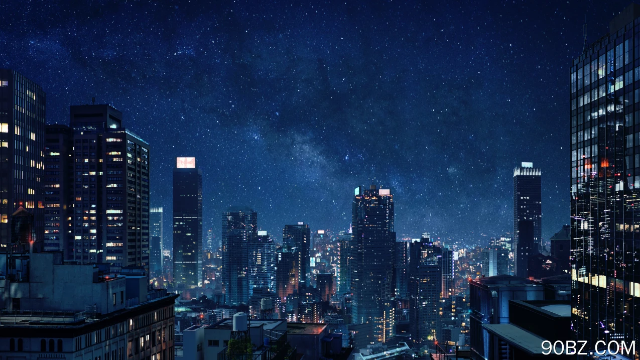 夜 城市景观 繁星之夜 灯光 天空 星星 蓝色 城市灯光  电脑壁纸 4K壁纸