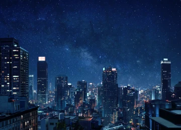 夜 城市景观 繁星之夜 灯光 天空 星星 蓝色 城市灯光  电脑壁纸 4K壁纸  3840x2160
