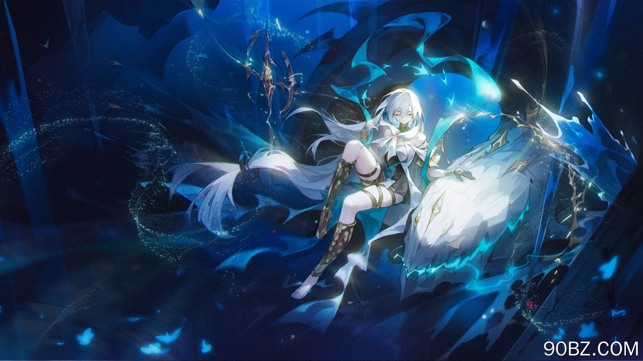 长发 闭眼 坐着 动漫 女孩 骑士 手套 花瓣 简单背景 4K壁纸