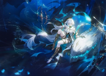 长发 闭眼 坐着 动漫 女孩 骑士 手套 花瓣 简单背景 4K壁纸  4092x2302