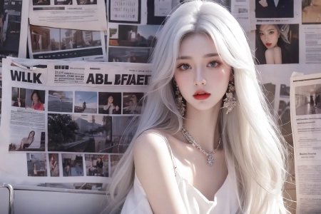 报纸 女孩 白色长发 漂亮 动漫 美女 4k 4K壁纸 3840x2160