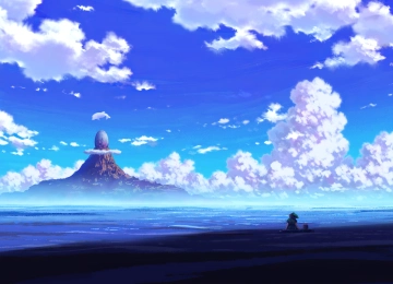 动漫女孩 山 云 天空  4K壁纸  3840x2400