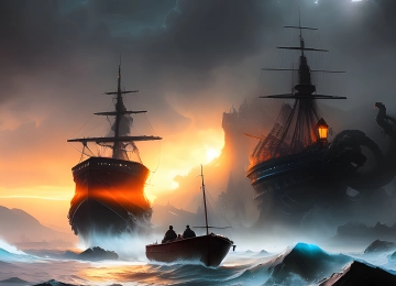 艺术 船舶 海战 生物 AI艺术 插图 水 绘画 概念设计 电脑壁纸 4K壁纸  3840x2160