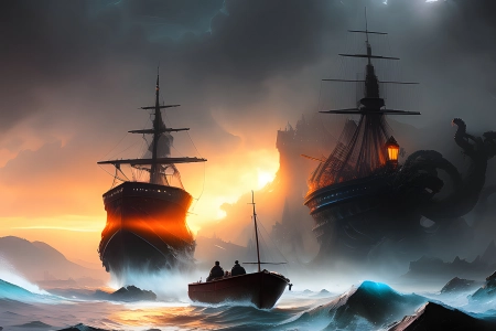 艺术 船舶 海战 生物 AI艺术 插图 水 绘画 概念设计 电脑壁纸 4K壁纸 3840x2160