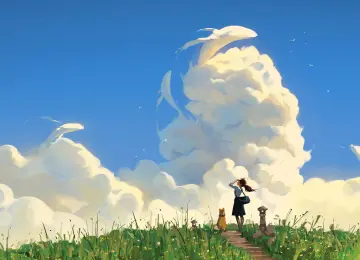 女性 AI艺术 插图 云 风景 鲸鱼 天空 狗 动物 抽象 4K壁纸  3840x2160