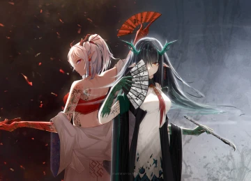 黄昏 武士 动漫女孩 电脑壁纸 4K壁纸  6984x2855