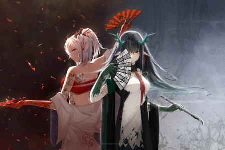 黄昏 武士 动漫女孩 电脑壁纸 4K壁纸 6984x2855