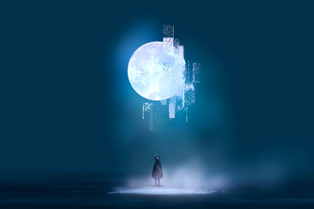 优雅 AI艺术 图片 插图 概念艺术 环境 风景 抽象 绘画 天空 月亮  电脑壁纸 4K壁纸 5640x2400
