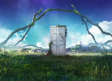 草 门 云 天空 艺术品 铃木 电影剧照 风景 星星 门把手  电脑壁纸 4K壁纸  4320x2430