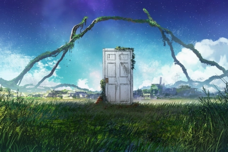 草 门 云 天空 艺术品 铃木 电影剧照 风景 星星 门把手  电脑壁纸 4K壁纸 4320x2430