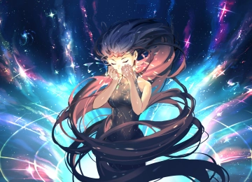 深色头发 长发 闭上眼睛 动漫 动漫女孩 星星 黑洞  电脑壁纸 4K壁纸  3840x2160