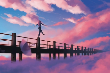 动漫 动漫女孩 天空 雨伞  4K壁纸 3840x2160