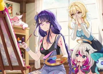 绘画 画笔 窗户 阳光 动漫女孩  电脑壁纸 4K壁纸  5760x3240