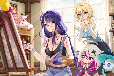 绘画 画笔 窗户 阳光 动漫女孩  电脑壁纸 4K壁纸 5760x3240