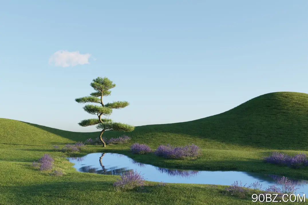 AI艺术 自然 风景 田野 树木 河流 倒影 水 4K壁纸
