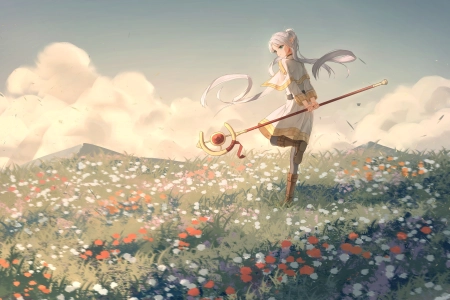 魔法杖 草地 小花 电脑壁纸 4K壁纸 4093x2803