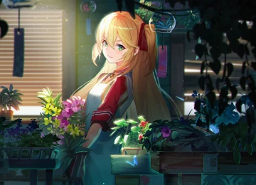 金发 碧眼 鲜花 双尾 动漫 女孩 碧蓝航线 4K壁纸  6209x3483