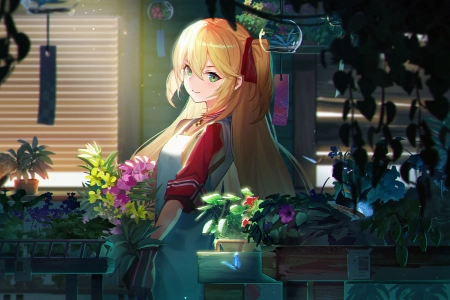 金发 碧眼 鲜花 双尾 动漫 女孩 碧蓝航线 4K壁纸 6209x3483