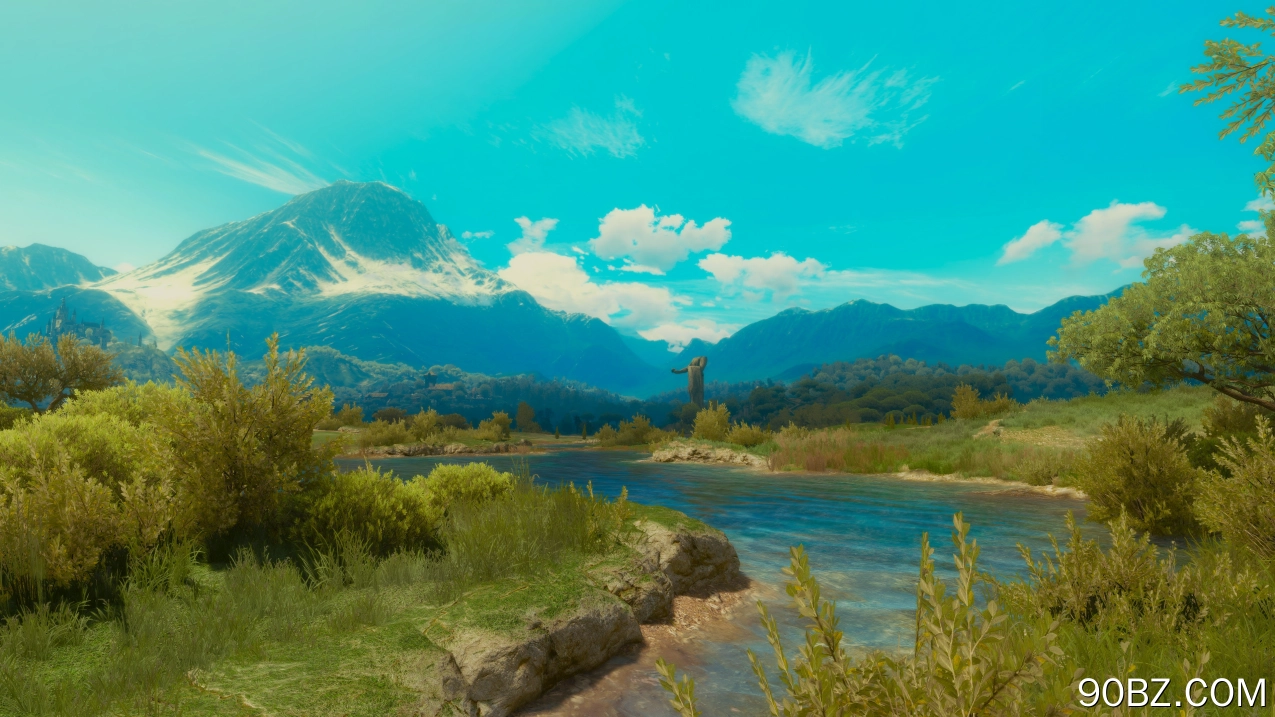 巫师 狂野狩猎 游戏 艺术 山 天空 水 云 草 河 雕像 树叶 城堡 自然  电脑壁纸 4K壁纸