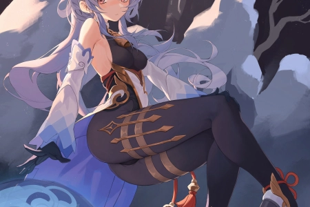  原神 紧身衣 漂浮 棕色眼睛 赣语 原神 紧身衣 号角 动漫女孩 手机壁纸 4K壁纸 4242x6000