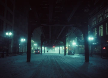 城市 建筑 黑暗 夜晚 胶片 颗粒 寒冷 雪 汽波 4K壁纸  7127x4754
