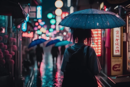 伞,粉红色,品红色,城市,午夜,壁纸,3136x1792 3136x1792