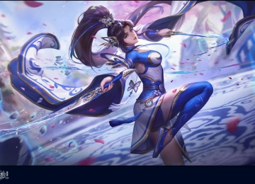 游戏 角色 马尾辫 长发 水 花瓣 天空 云 武器  电脑壁纸 4K壁纸  5780x3119