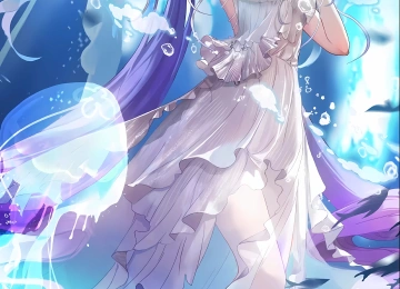 长发 微笑 阿苏尔 动漫 女孩 双尾 衣服 鱼 水母 动物 水 水下 泡泡 虚拟偶像 手机壁纸 4K壁纸  4320x7808