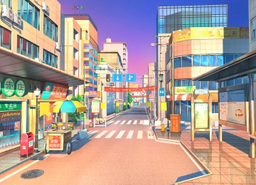 AI艺术 街道 道路 建筑 商店 日落 4K壁纸  5000x2813