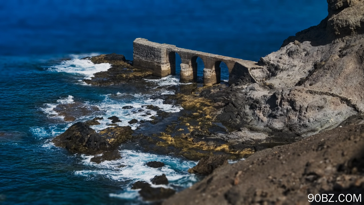 自然 海洋 水 岩石 桥梁 废墟 4K壁纸