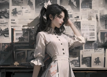 报纸 白色裙子 马尾 黑色头发 蝴蝶结 举起手臂 4K壁纸  3840x2160
