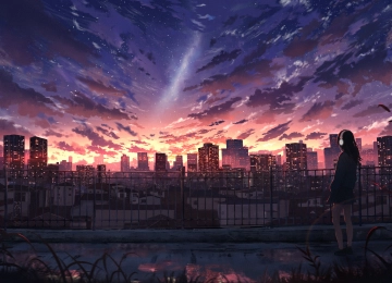 天空 城市景观 耳机 城市 摩天大楼 云 星星 日落 AI艺术  电脑壁纸 4K壁纸  3840x2160