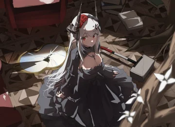 红眼睛 明日方舟 动漫 女孩 十字架 项链 兽耳 角 4K壁纸  4096x3277