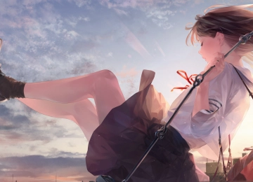 动漫 动漫女孩 裁剪 校服 秋千 水手制服 日落 侧视  电脑壁纸 4K壁纸  3840x2160