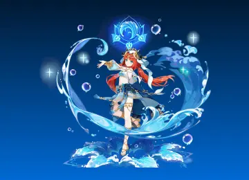 原神 电子 游戏 角色 红发 女孩 动漫 简单背景 极简主义 水 蓝色背景 4K壁纸  3840x2160