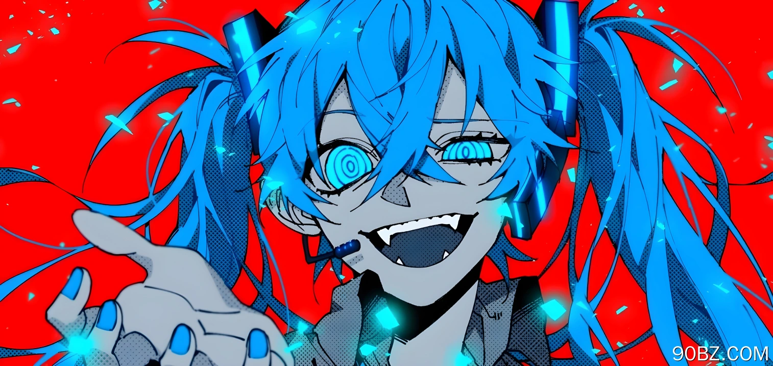 初音未来,嘴,微笑,卡通,Azure,壁纸,6080x2880
