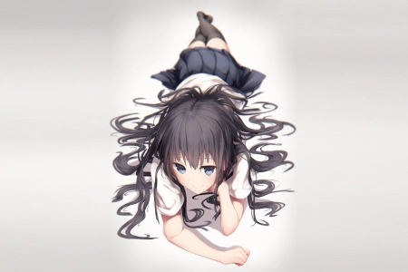 原创人物 黑发 蓝眼睛 微笑 躺在前面 动漫 动漫女孩  4K壁纸 3840x2160