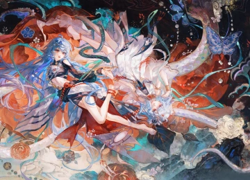 动漫 女孩 花 蝴蝶 新年 春节 绘画 4K壁纸  3840x2160