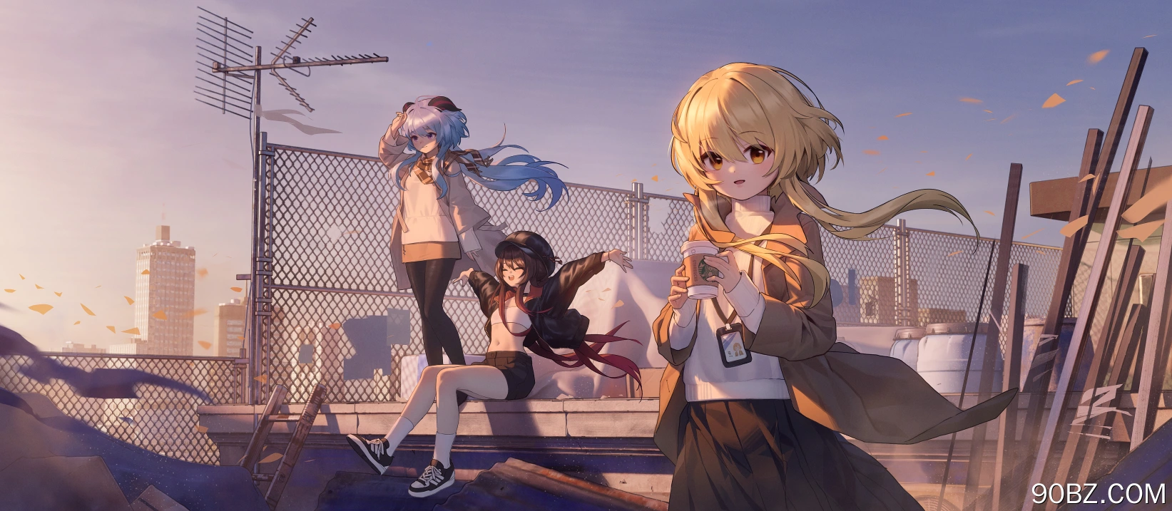 肚皮 肚脐 胡桃 原神 动漫 女孩 AI艺术 户外 晴空 夕阳 4K壁纸