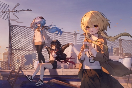肚皮 肚脐 胡桃 原神 动漫 女孩 AI艺术 户外 晴空 夕阳 4K壁纸 5648x2465