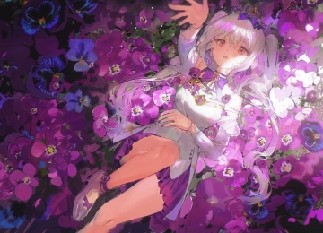 动漫 连衣裙 花 动漫女孩 双尾 电脑壁纸 4K壁纸  3976x2400